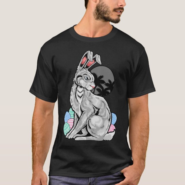 Edgy Easter Bunny Palm Trees T-Shirt (Front)