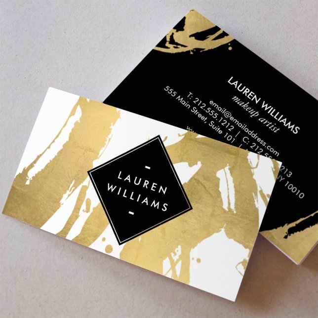 Edgy Faux Gold Brushstrokes Business Card (Creator Uploaded)