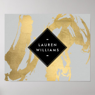 Edgy Faux Gold Brushstrokes on Gray Poster