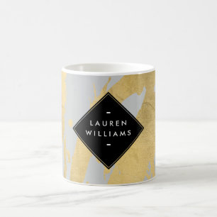Edgy Faux Gold Brushstrokes on Grey Coffee Mug