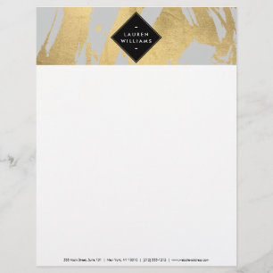 Edgy Faux Gold Brushstrokes on Grey Letterhead Design