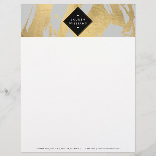 Edgy Faux Gold Brushstrokes on Grey Letterhead Design (Front)