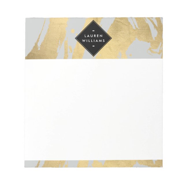 Edgy Faux Gold Brushstrokes on Grey Notepad (Front)
