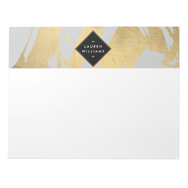 Edgy Faux Gold Brushstrokes on Grey Notepad (Front)
