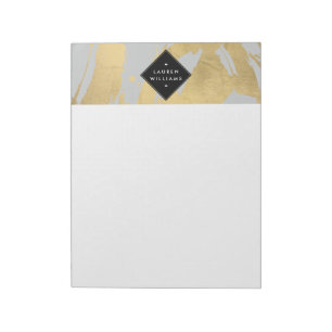 Edgy Faux Gold Brushstrokes on Grey Notepad