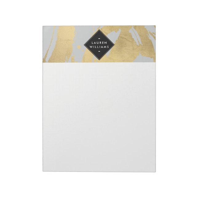 Edgy Faux Gold Brushstrokes on Grey Notepad (Rotated)