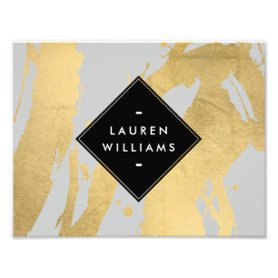 Edgy Faux Gold Brushstrokes on Grey Photo Print