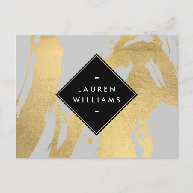 Edgy Faux Gold Brushstrokes on Grey Postcard (Front)
