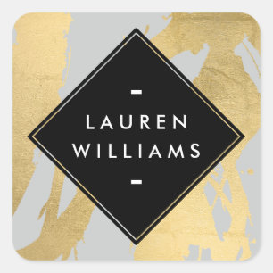 Edgy Faux Gold Brushstrokes on Grey Square Sticker