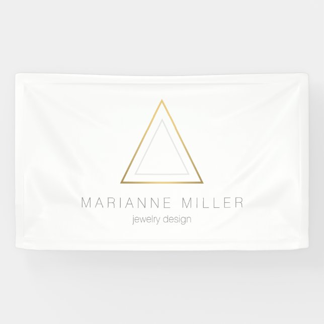 Edgy Faux Gold Triangle Logo on White Banner (Horizontal)