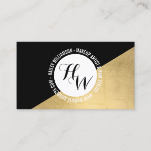 Edgy Geometric Circle Monogram Logo Gold/Black Business Card
