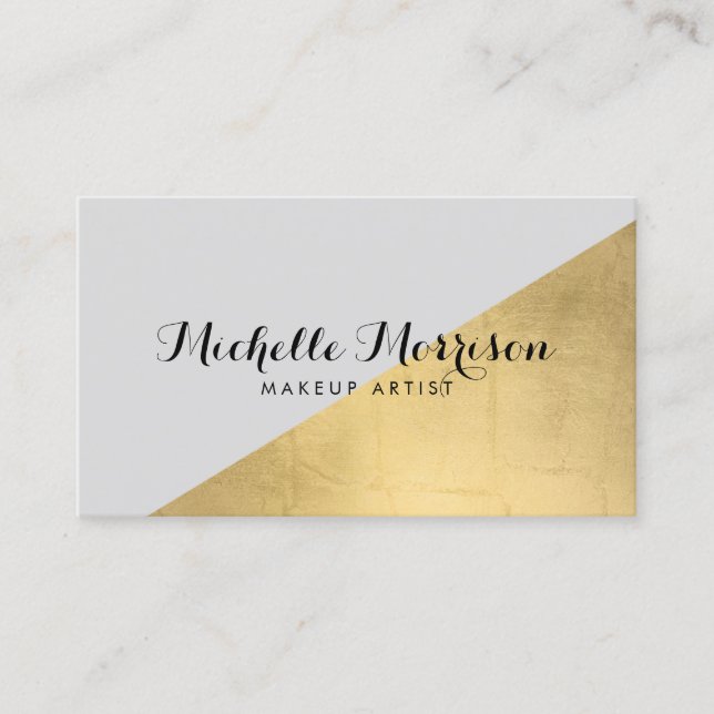 Edgy Geometric Faux Gold Foil and Grey Colour Bloc Business Card (Front)