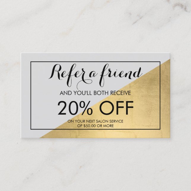 Edgy Geometric Faux Gold Foil and Grey Referral (Front)