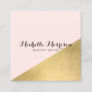 Edgy Geometric Faux Gold Foil and Pink Colour Bloc Square Business Card