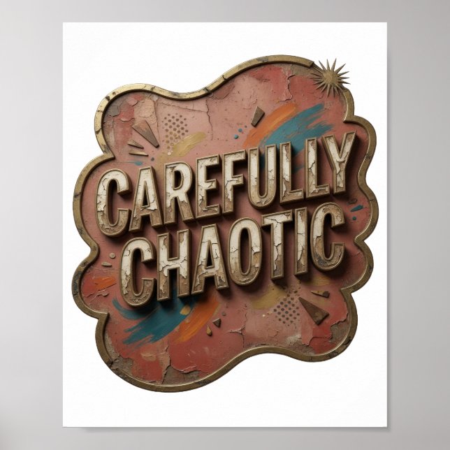 Edgy Gold CAREFULLY CHAOTIC 3D Text Art Poster (Front)