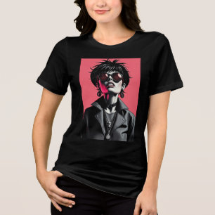 Edgy Gothic Rock Girl - Pink Pop Art Tri-Blend Shirt