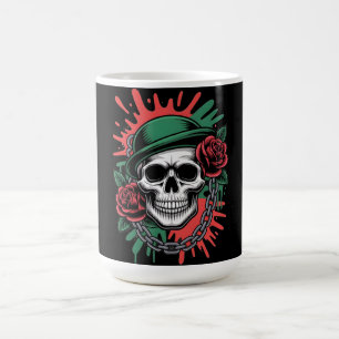 Edgy Graphic Art: Skull in Bowler Hat with Roses Coffee Mug