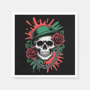 Edgy Graphic Art: Skull in Bowler Hat with Roses Napkin