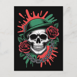 Edgy Graphic Art: Skull in Bowler Hat with Roses Postcard