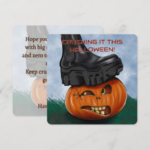 Edgy Halloween Crushing It Pumpkin Custom Text Invitation