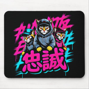 Edgy Japanese Streetwear Cat - For Gamers & Anime  Mouse Mat