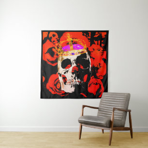 Edgy King Skull Crown n' Roses Tapestry