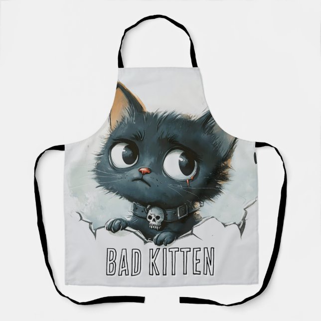 Edgy Kitten Illustration - "Bad Kitten" Text Apron (Front)