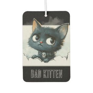 Edgy Kitten Illustration - "Bad Kitten" Text Car Air Freshener