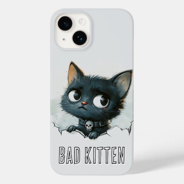 Edgy Kitten Illustration - "Bad Kitten" Text Case-Mate iPhone Case (Back)