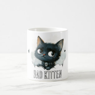 Edgy Kitten Illustration - "Bad Kitten" Text Coffee Mug