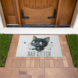 Edgy Kitten Illustration - "Bad Kitten" Text Doormat