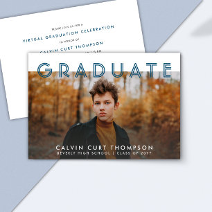 Edgy Navy Blue Photo Virtual Graduation for Boys Invitation