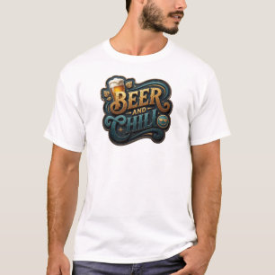 Edgy Orange BEER AND CHILL 3D Text Art T-Shirt