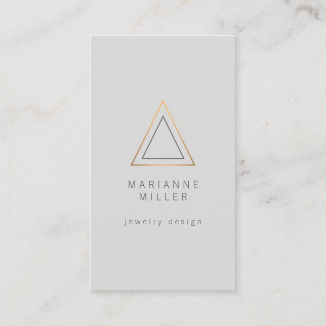 Edgy Rose Gold Triangle Logo on Light Grey Business Card (Front)
