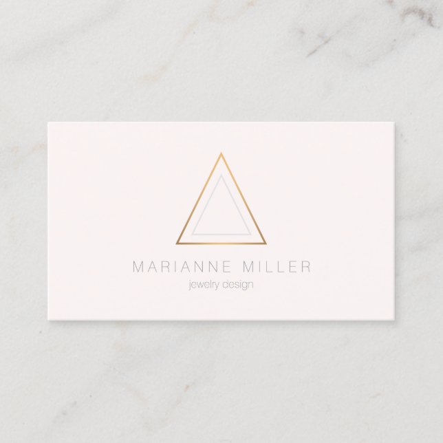 Edgy Rose Gold Triangle Logo on Light Pink Business Card (Front)