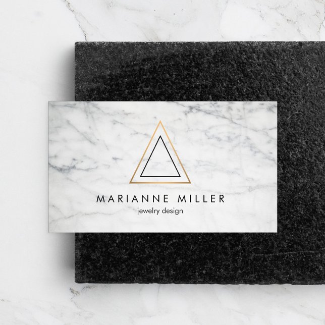 Edgy Rose Gold Triangle Logo White Marble Business Card (Creator Uploaded)