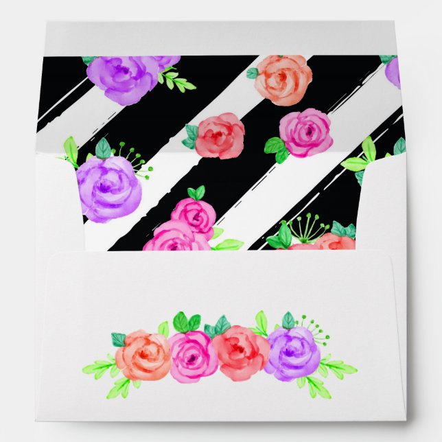 Edgy Roses & Modern Stripes Trendy Birthday Party Envelopes (Back (Bottom))