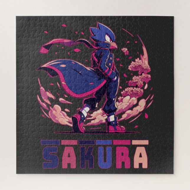 Edgy Sakura Warrior Bird Anime Illustration Jigsaw Puzzle (Vertical)