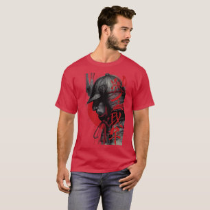 Edgy Samurai Warrior Japanese Ink Art Red Sun T-Shirt