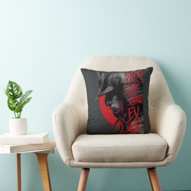 Edgy Samurai Warrior Japanese Ink Red Sun Cushion (Chair)