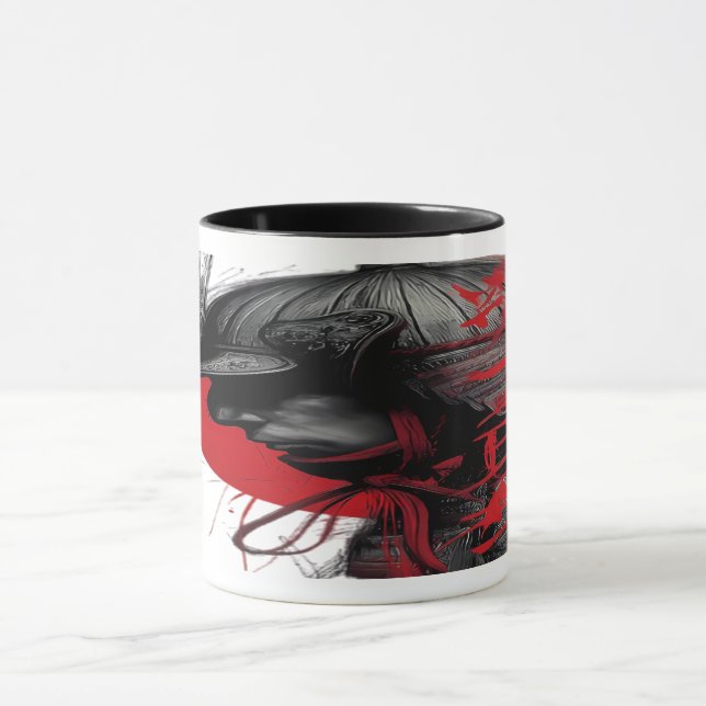 Edgy Samurai Warrior Japanese Ink Red Sun Mug (Center)