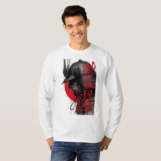 Edgy Samurai Warrior Japanese Red Sun Long Sleeve T-Shirt (Front Full)