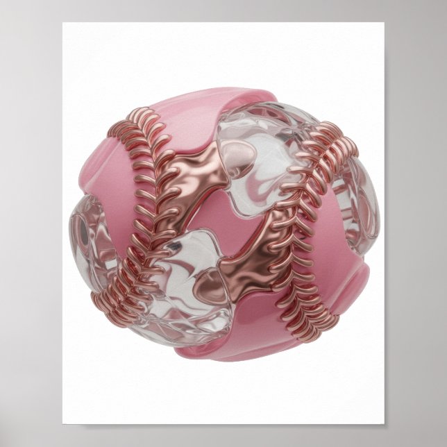 Edgy Silver BASEBALL BALL 3D Text Art Poster (Front)