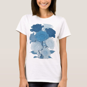 Edgy Silver BLUE ROSES Design T-Shirt