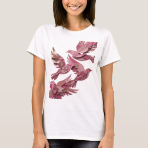 Edgy Silver PINK BIRDS 3D Text Art T-Shirt
