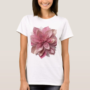 Edgy Silver PINK FLOWER ON BLACK BACKGROUND T-Shirt
