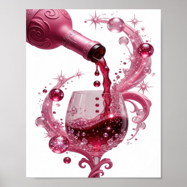 Edgy Silver PINK WINE Text Design Poster (Front)