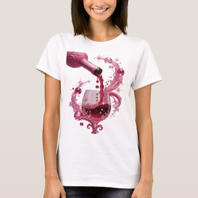 Edgy Silver PINK WINE Text Design T-Shirt (Front)