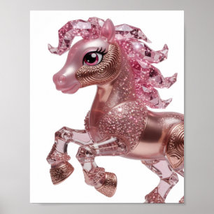 Edgy Silver ROSE GOLD PINK UNICORN 3D Text Art Poster