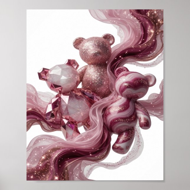 Edgy Silver SWAROVSKI BEARS Modern Design Poster (Front)